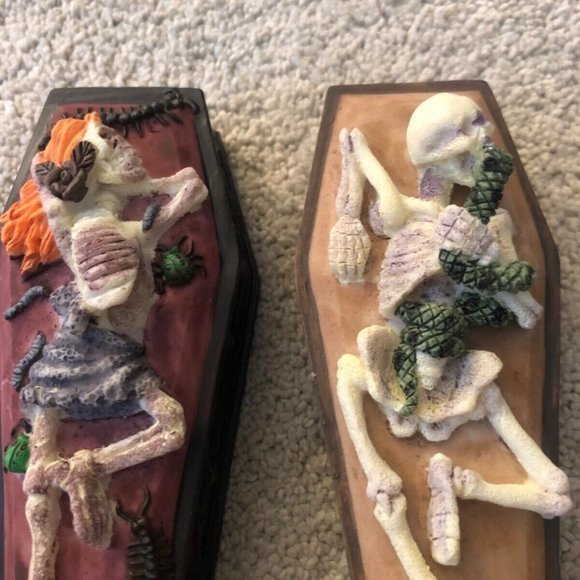 Halloween Gothic Goth‎ Skeleton Coffin Casket Trinket Ring Box Set (2) New - Picture 5 of 12